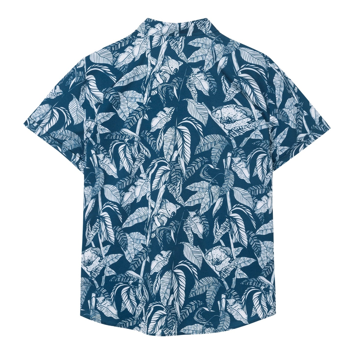 Camisa Guayabera Hombre - Diseño Flores Tropicales - color Azul y Blanco