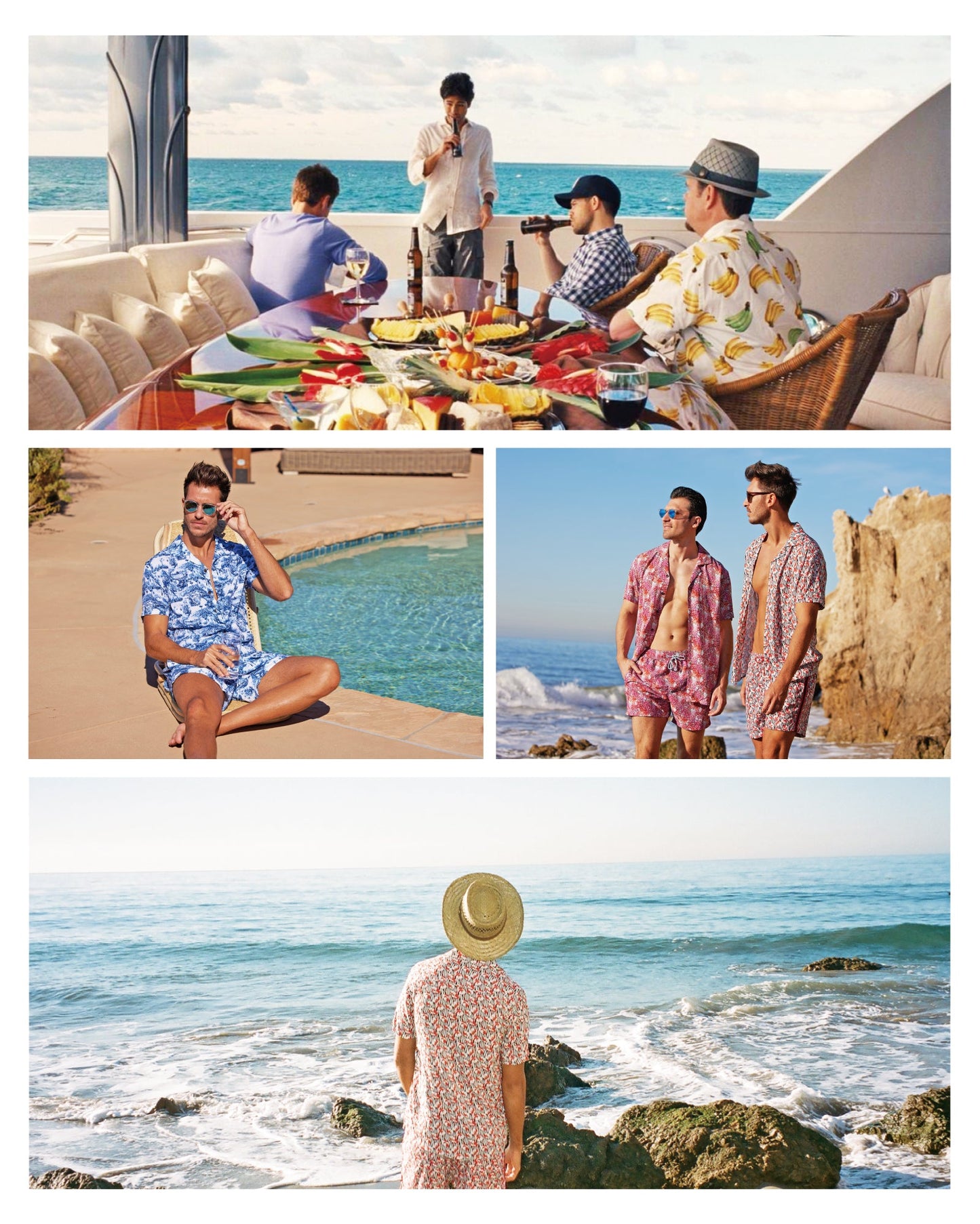 Camisa Guayabera Hombre - Diseño Flores Tropicales - color Azul y Blanco