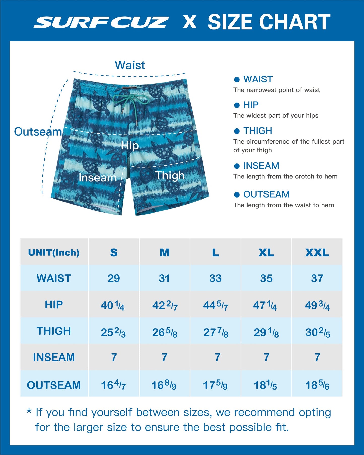 Traje de baño Hombre 2 en 1 - Diseño Tortugas - largo pierna 18 cm - color Azul