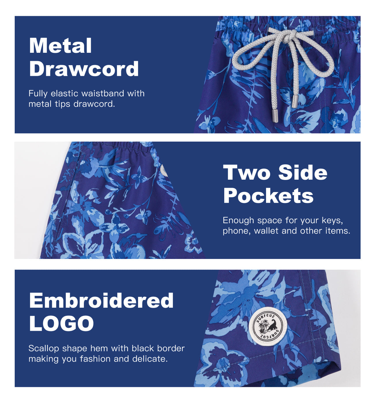 Traje de baño Hombre - Diseño estampado floral azul - Secado rápido