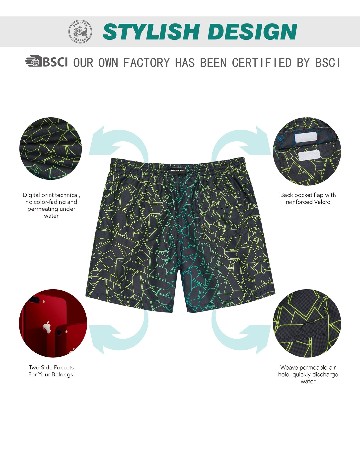 Traje de baño Hombre - Diseño estampado geométrico gradiente - secado rápido