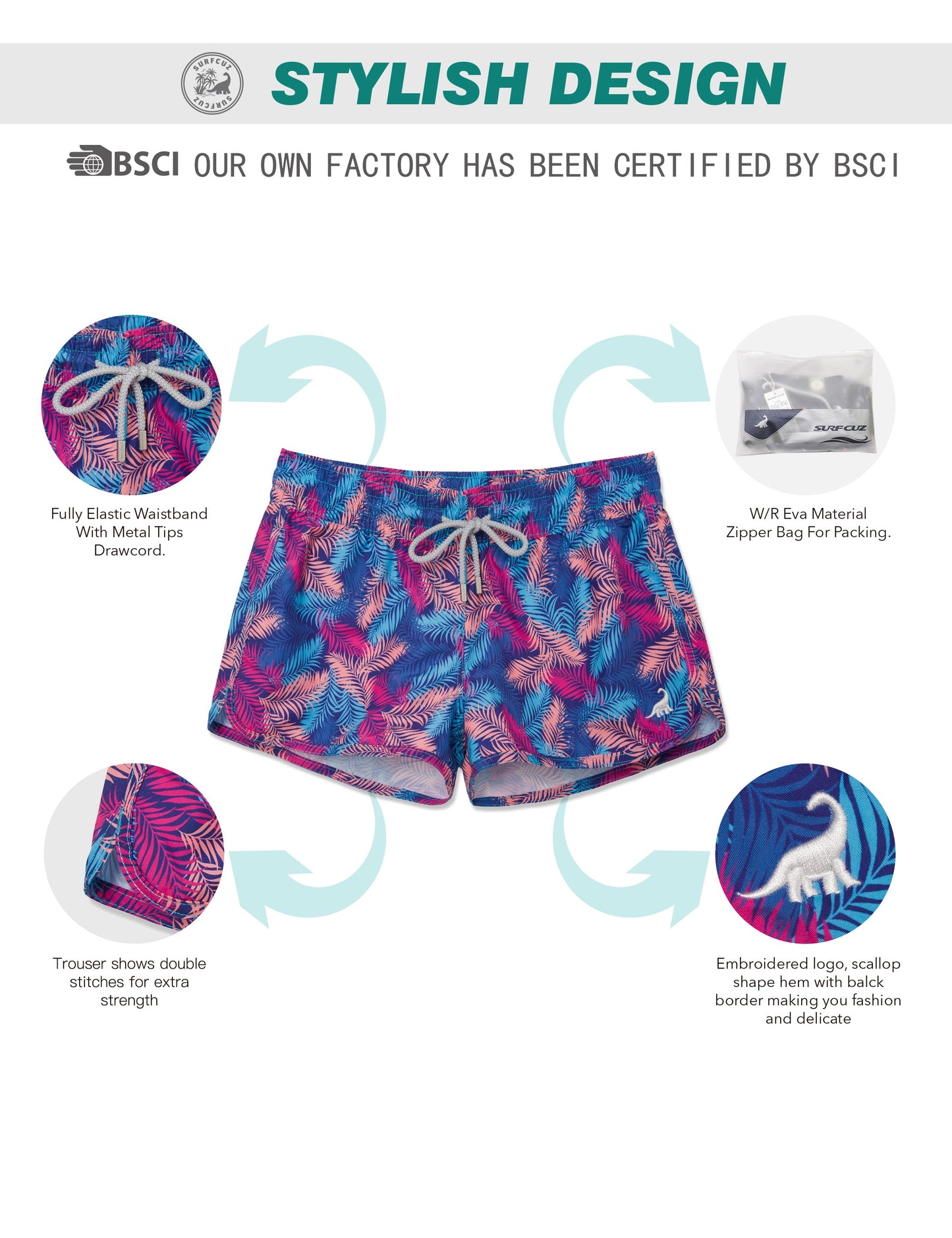Boardshort Mujer Tiro bajo diseño Hojas tropicales - Secado Rápido