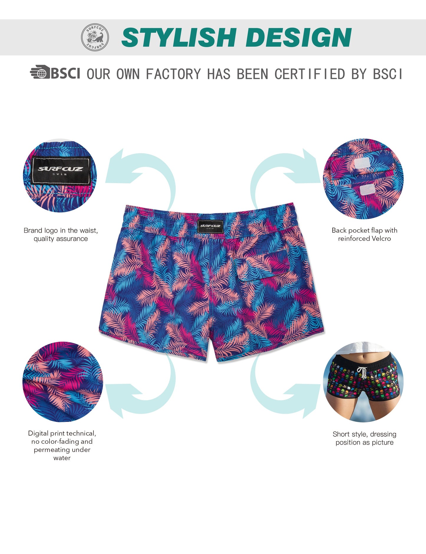 Boardshort Mujer Tiro bajo diseño Hojas tropicales - Secado Rápido