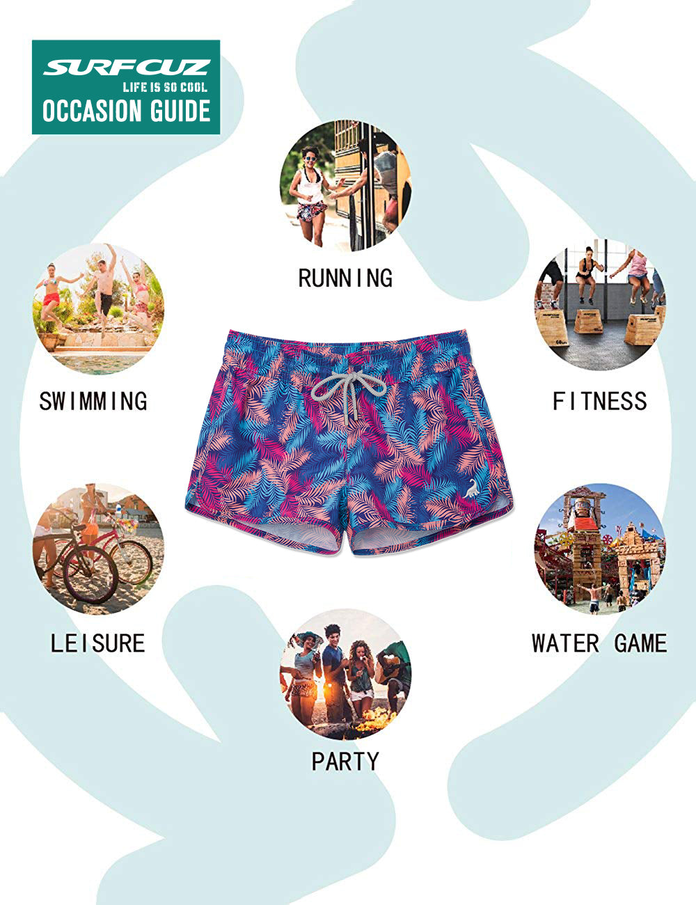 Boardshort Mujer Tiro bajo diseño Hojas tropicales - Secado Rápido