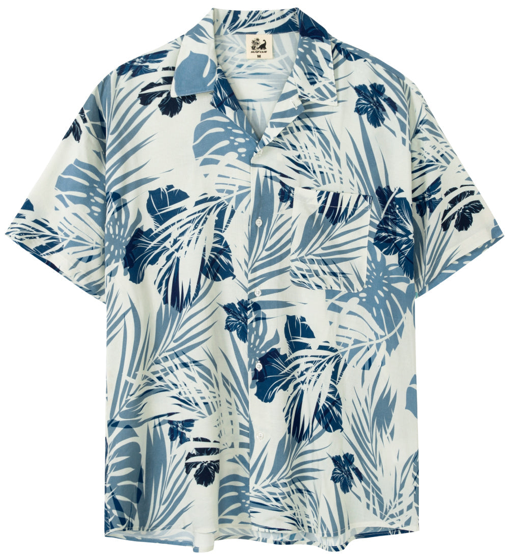 Camisa Guayabera Hombre - Diseño Hojas - color Azul