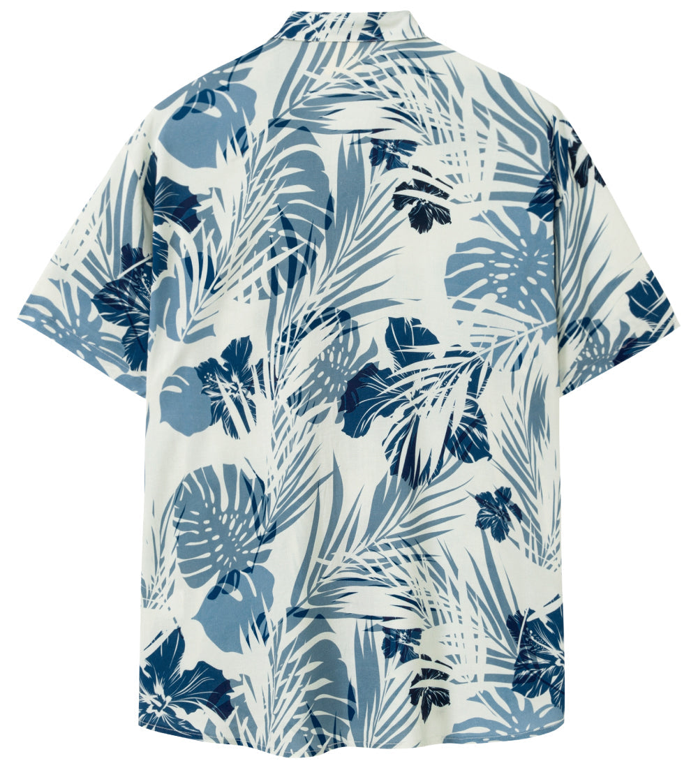 Camisa Guayabera Hombre - Diseño Hojas - color Azul