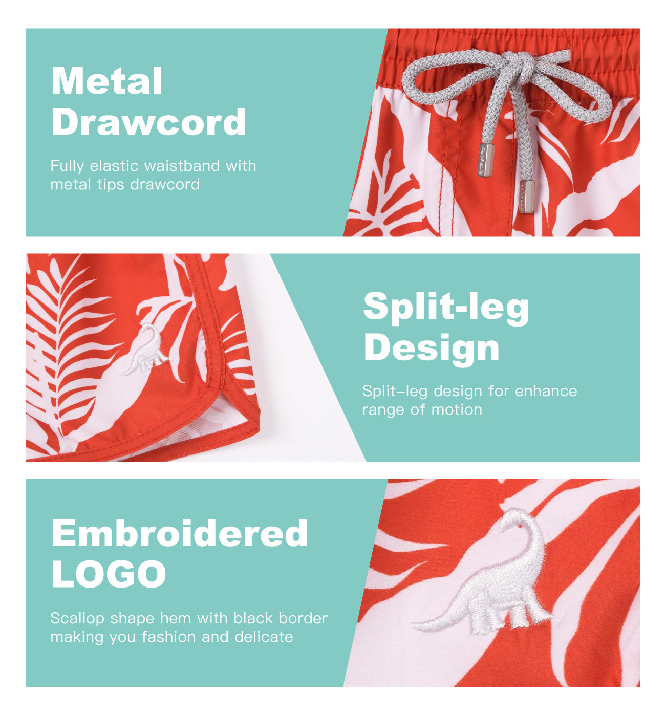 Boardshort Mujer Tiro bajo diseño Hojas blancas - Secado Rápido