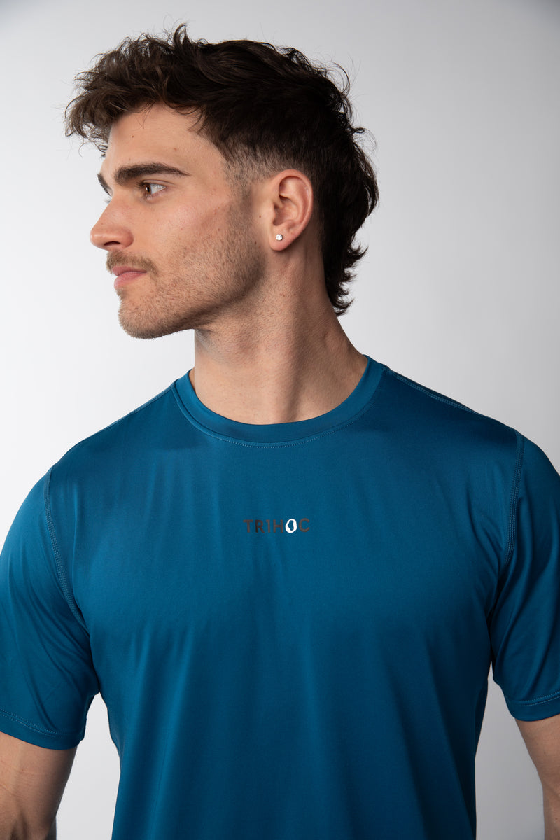 Polera cuello redondo básico Hombre - Azul Petroleo