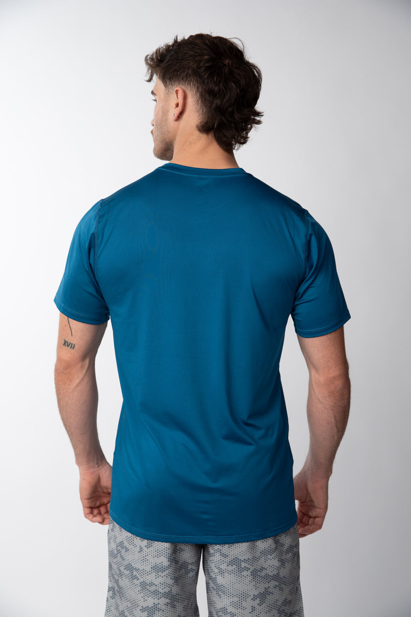 Polera cuello redondo básico Hombre - Azul Petroleo