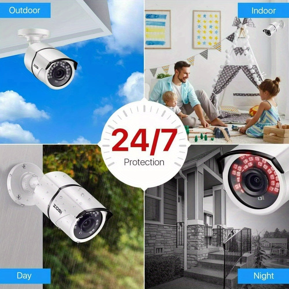 Cámara de Seguridad Dome ZOSI Pro Series - Paquete de 4, 2MP 1080p TVI con Visión Nocturna IR de 120 pies