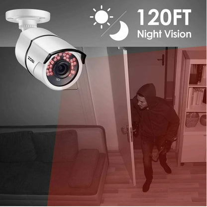 Cámara de Seguridad Dome ZOSI Pro Series - Paquete de 4, 2MP 1080p TVI con Visión Nocturna IR de 120 pies