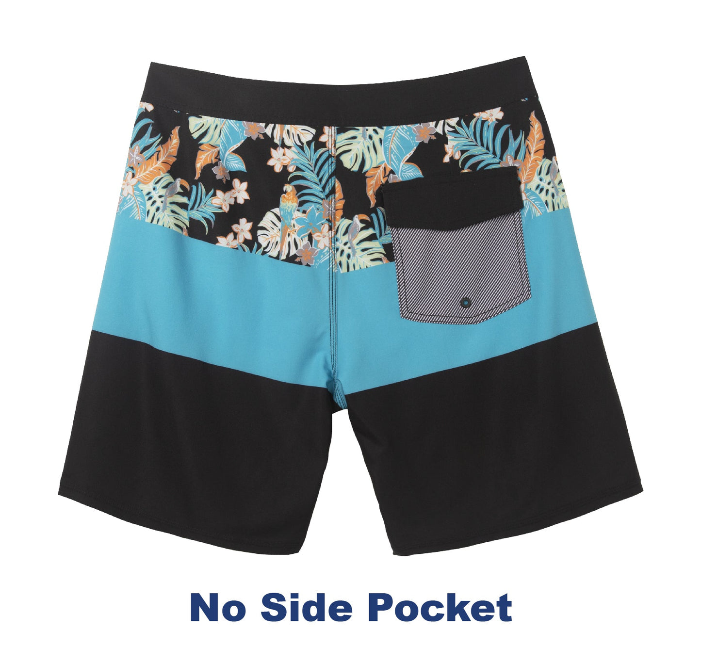 Traje de Baño Hombre estilo Boardshort - Diseño Bloques y Flores - Color Celeste y Negro