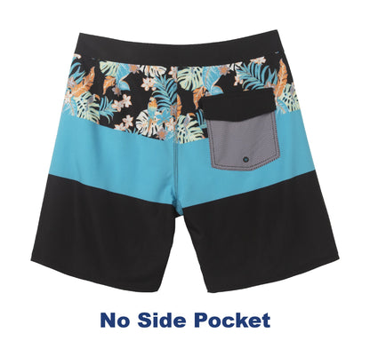 Traje de Baño Hombre estilo Boardshort - Diseño Bloques y Flores - Color Celeste y Negro