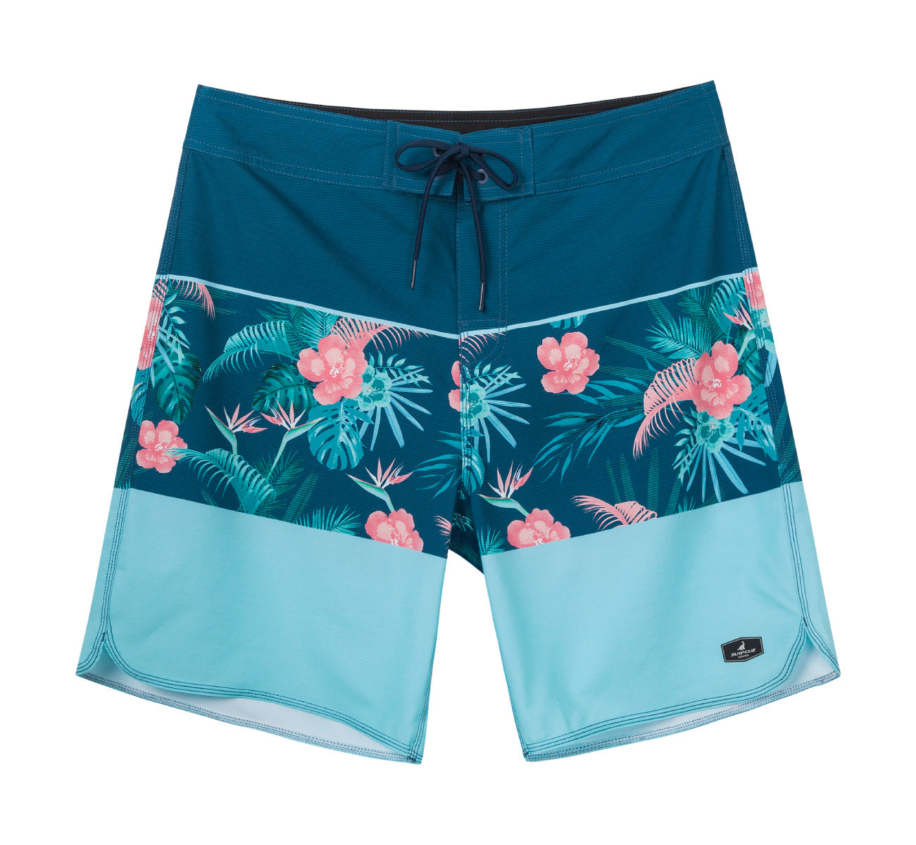 Traje de Baño Hombre estilo Boardshort - Diseño Flores Rosadas - Color Azul y Rosado