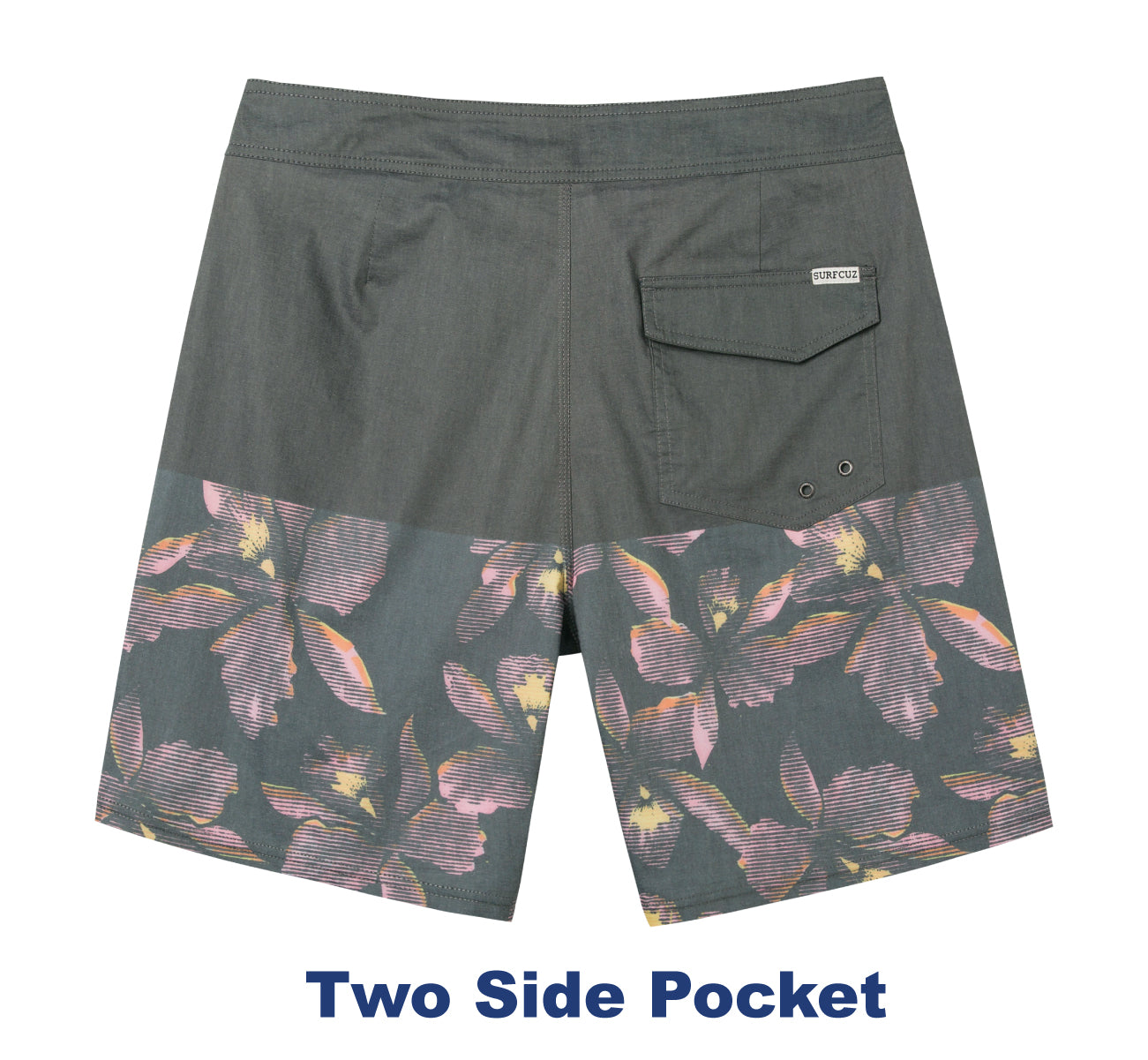 Traje de Baño Hombre estilo Boardshort - Diseño Flores Tropicales - Color Gris