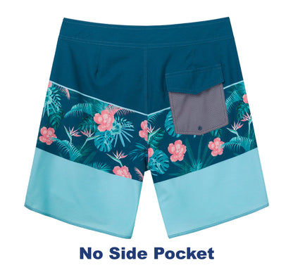 Traje de Baño Hombre estilo Boardshort - Diseño Flores Rosadas - Color Azul y Rosado