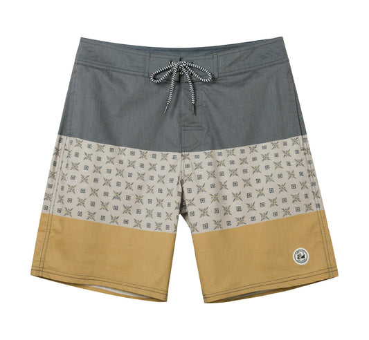 Traje de Baño Hombre estilo Boardshort - Diseño Puntadas - Color Gris y Mostaza