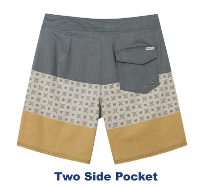 Traje de Baño Hombre estilo Boardshort - Diseño Puntadas - Color Gris y Mostaza