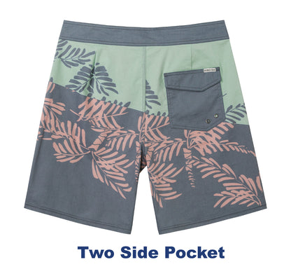 Traje de Baño Hombre estilo Boardshort - Diseño Tropical - Color Verde Menta y Gris