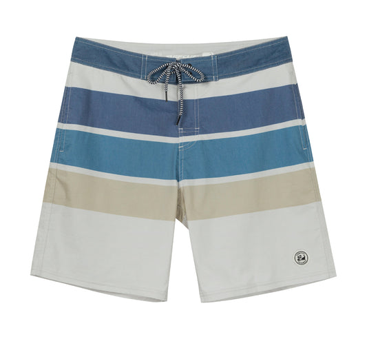 Traje de Baño Hombre estilo Boardshort - Diseño Lineas - Color Beige y Azules